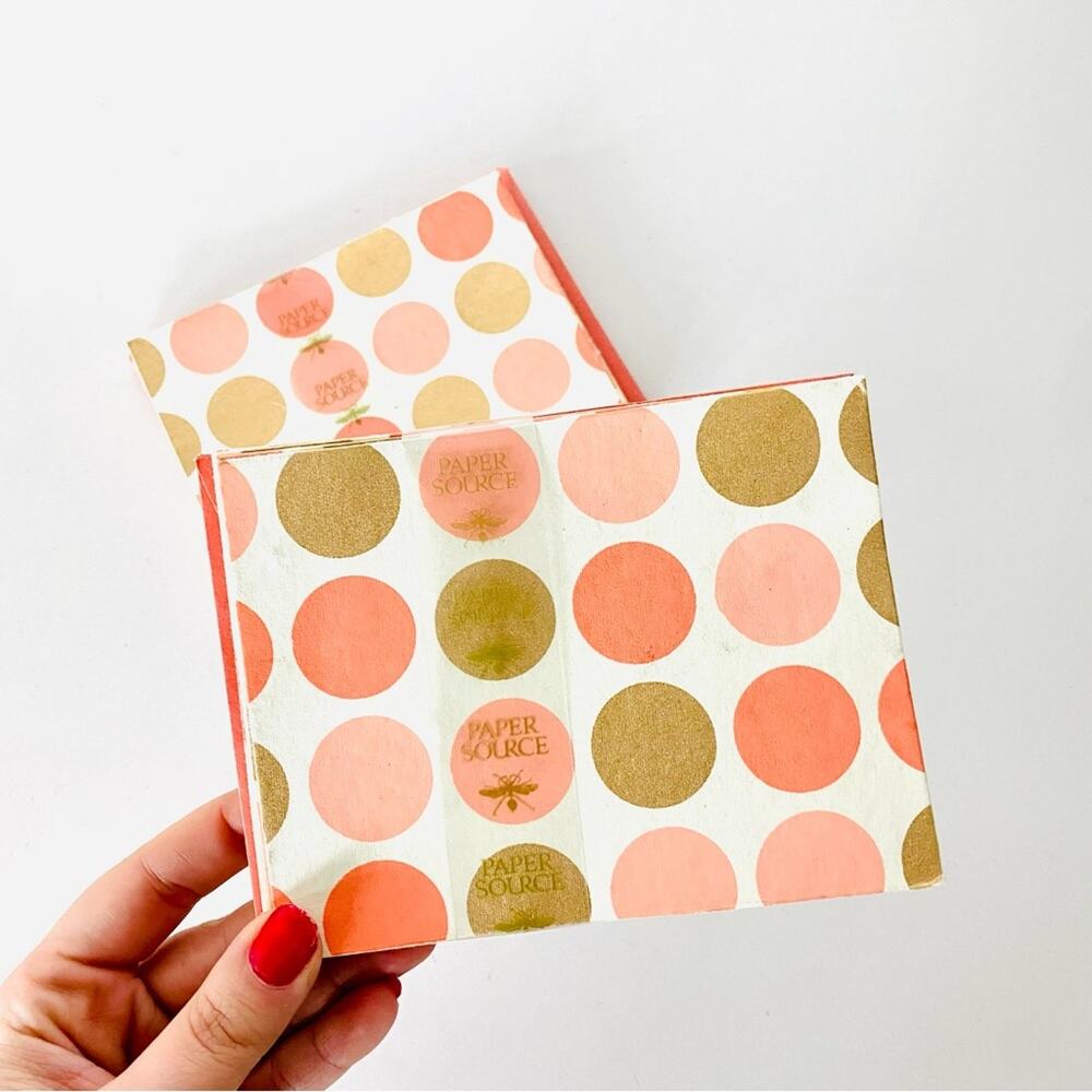 NEW PAPER SOURCE Salmon Pink White Gold Polka Dot Handmade Greeting Card S/2